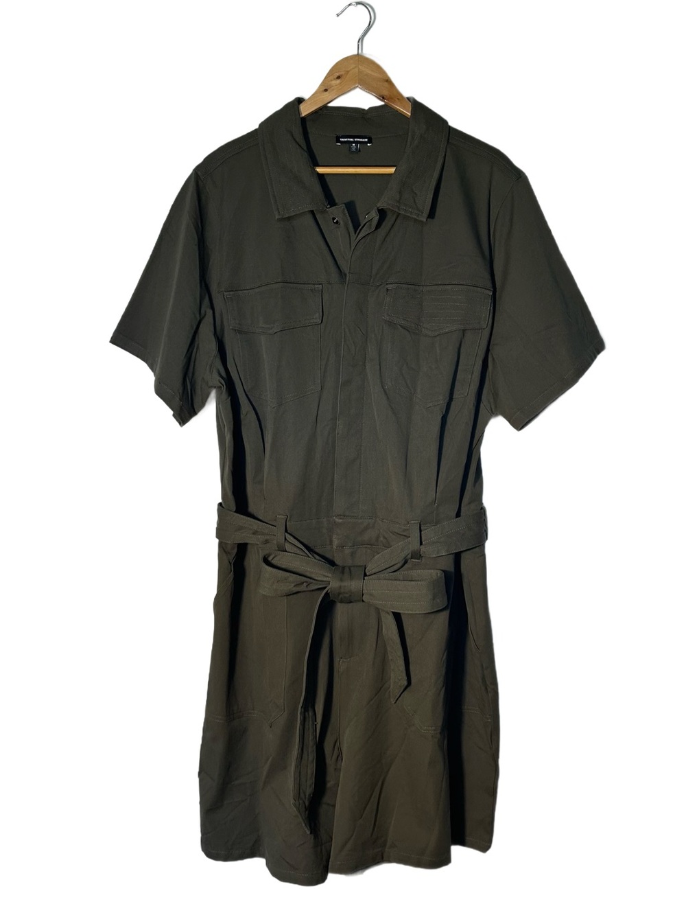 Universal Standard Sz M Utility Short-Sleeve Romper with Belt Olive Army Green